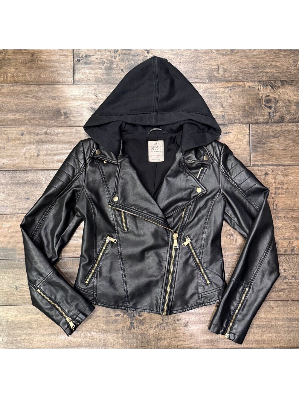 We The Free Hooded Vegan Leather Moto Jacket